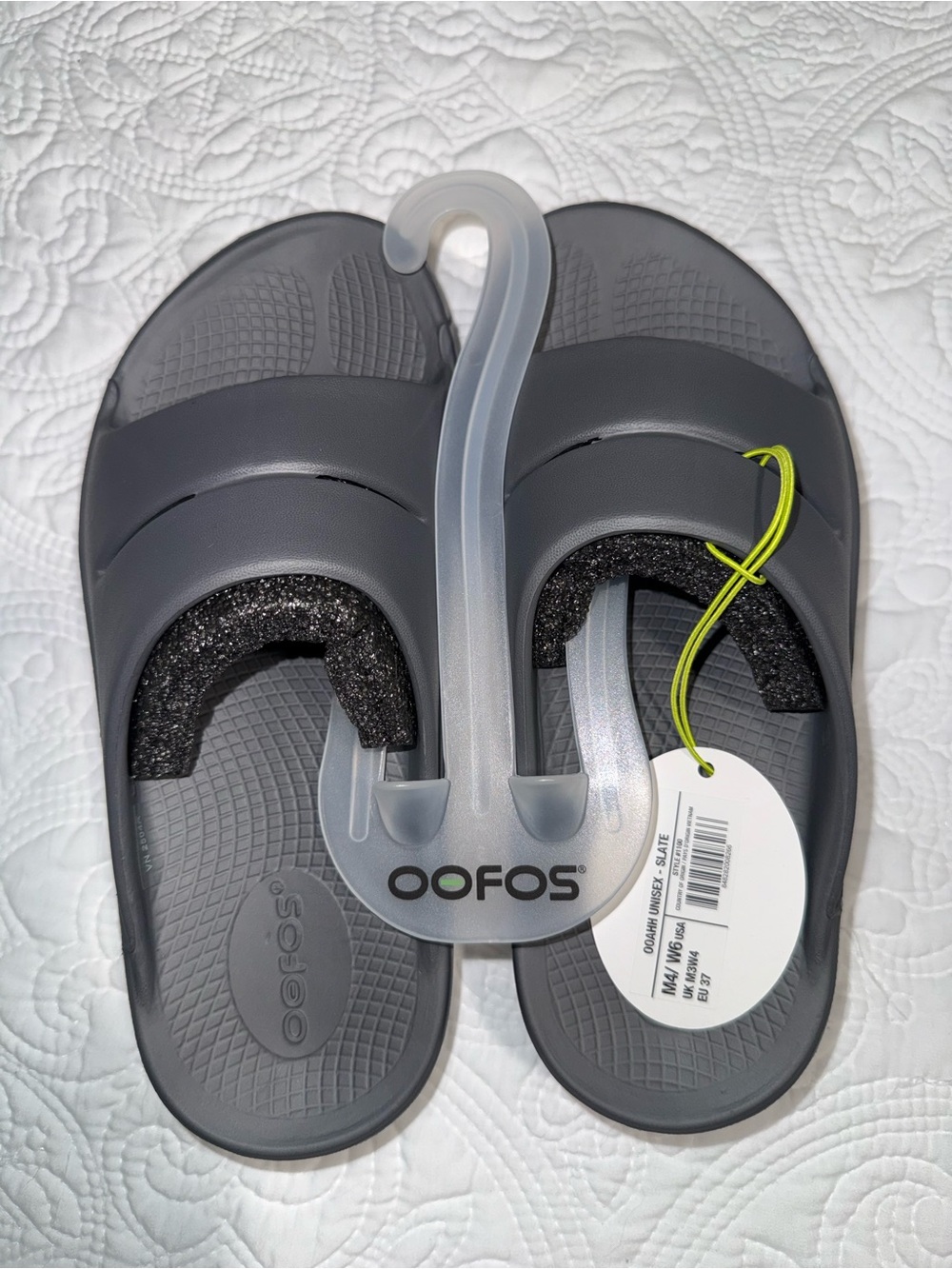 OOFOS Adults' OOahh Recovery Sport Slides $60 NWT sz M4/W6 color: slate